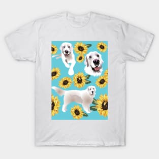 English Cream Golden Retriever Dog and Sunflowers T-Shirt